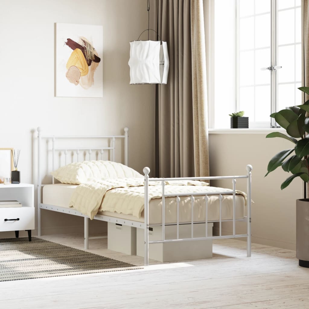 Metal Bed Frame without Mattress with Footboard White 90x190cm