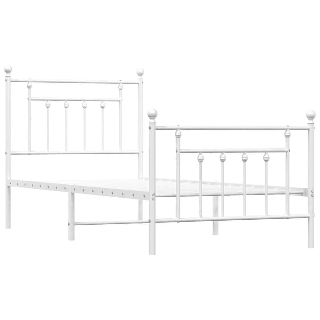 Metal Bed Frame without Mattress with Footboard White 90x200cm