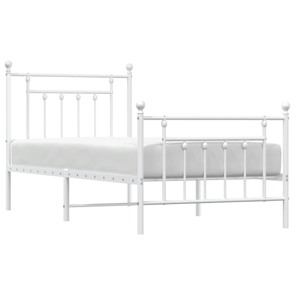 Metal Bed Frame without Mattress with Footboard White 90x200cm