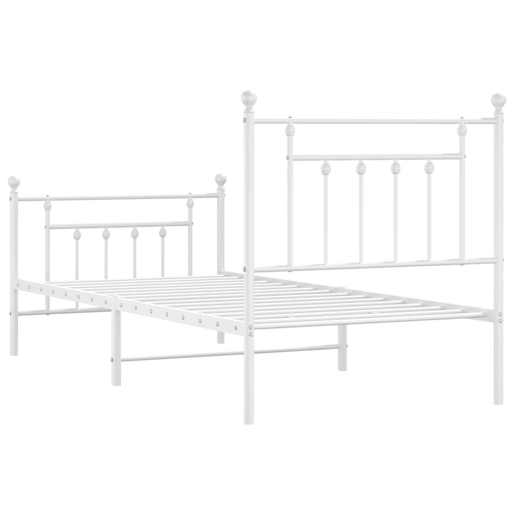 Metal Bed Frame without Mattress with Footboard White 90x200cm