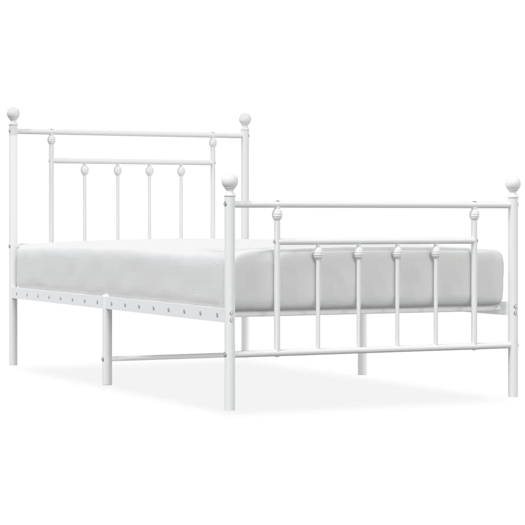 Metal Bed Frame without Mattress with Footboard White 100x190cm