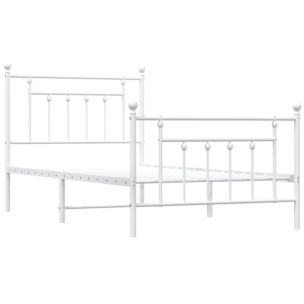 Metal Bed Frame without Mattress with Footboard White 100x190cm
