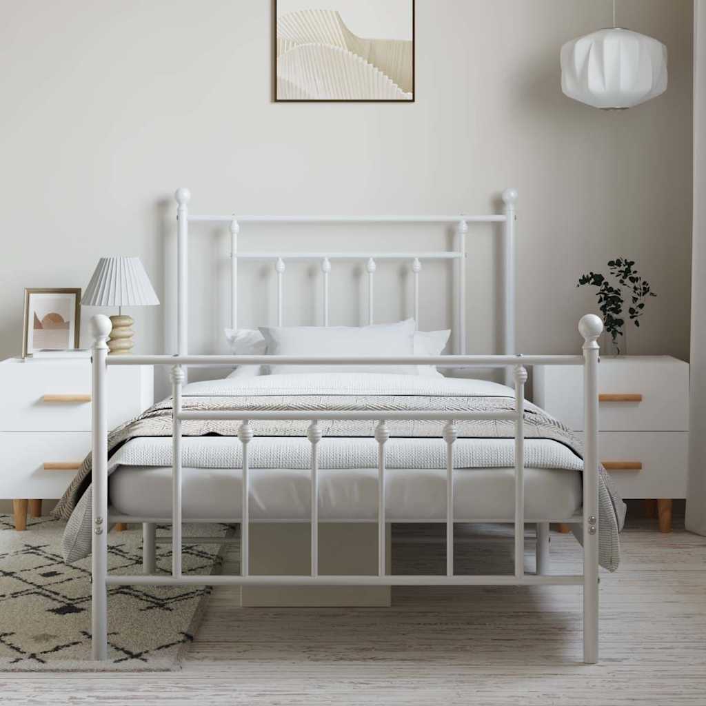 Metal Bed Frame without Mattress with Footboard White 100x190cm