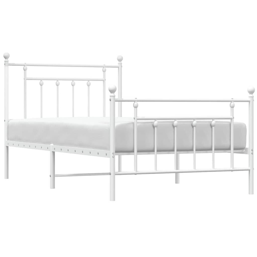 Metal Bed Frame without Mattress with Footboard White 100x190cm