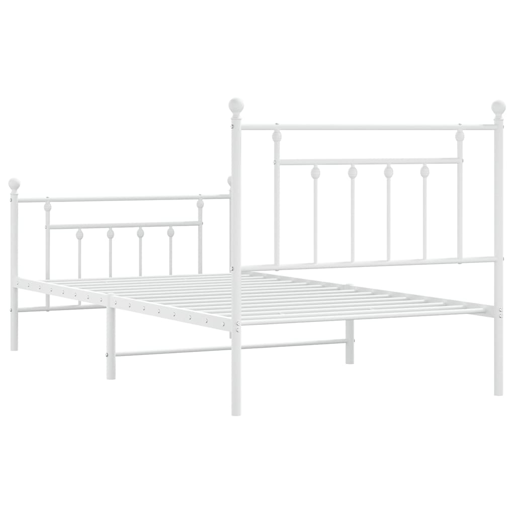 Metal Bed Frame without Mattress with Footboard White 100x190cm