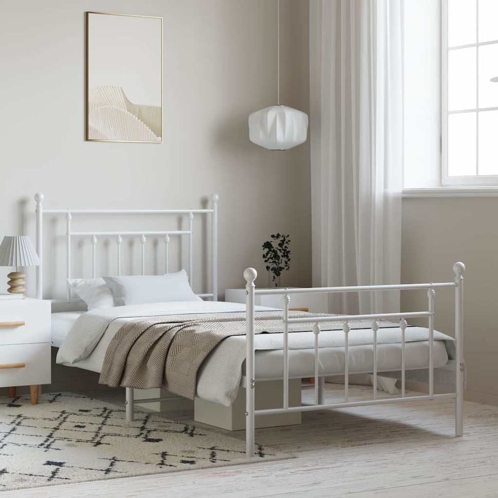 Metal Bed Frame without Mattress with Footboard White 100x190cm