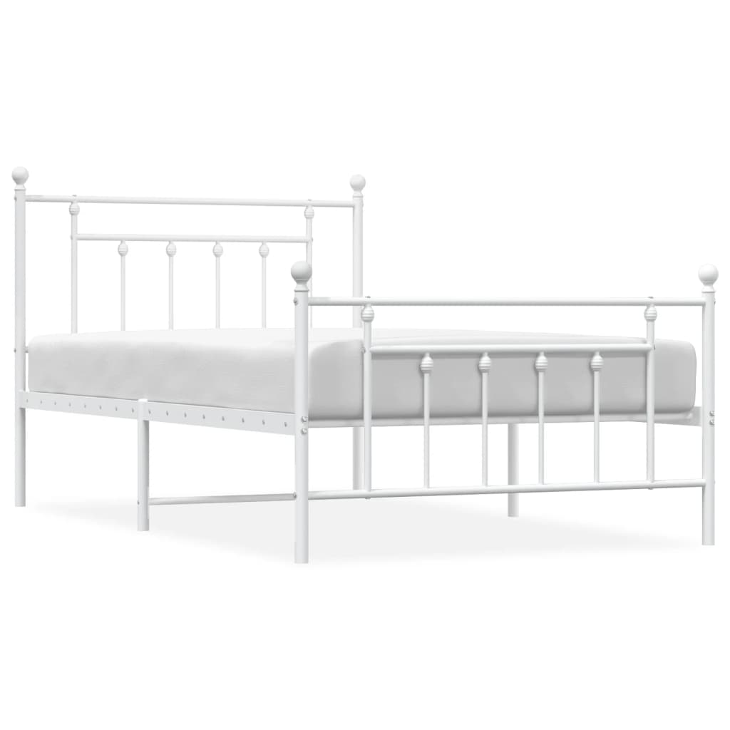Metal Bed Frame without Mattress with Footboard White 100x200cm