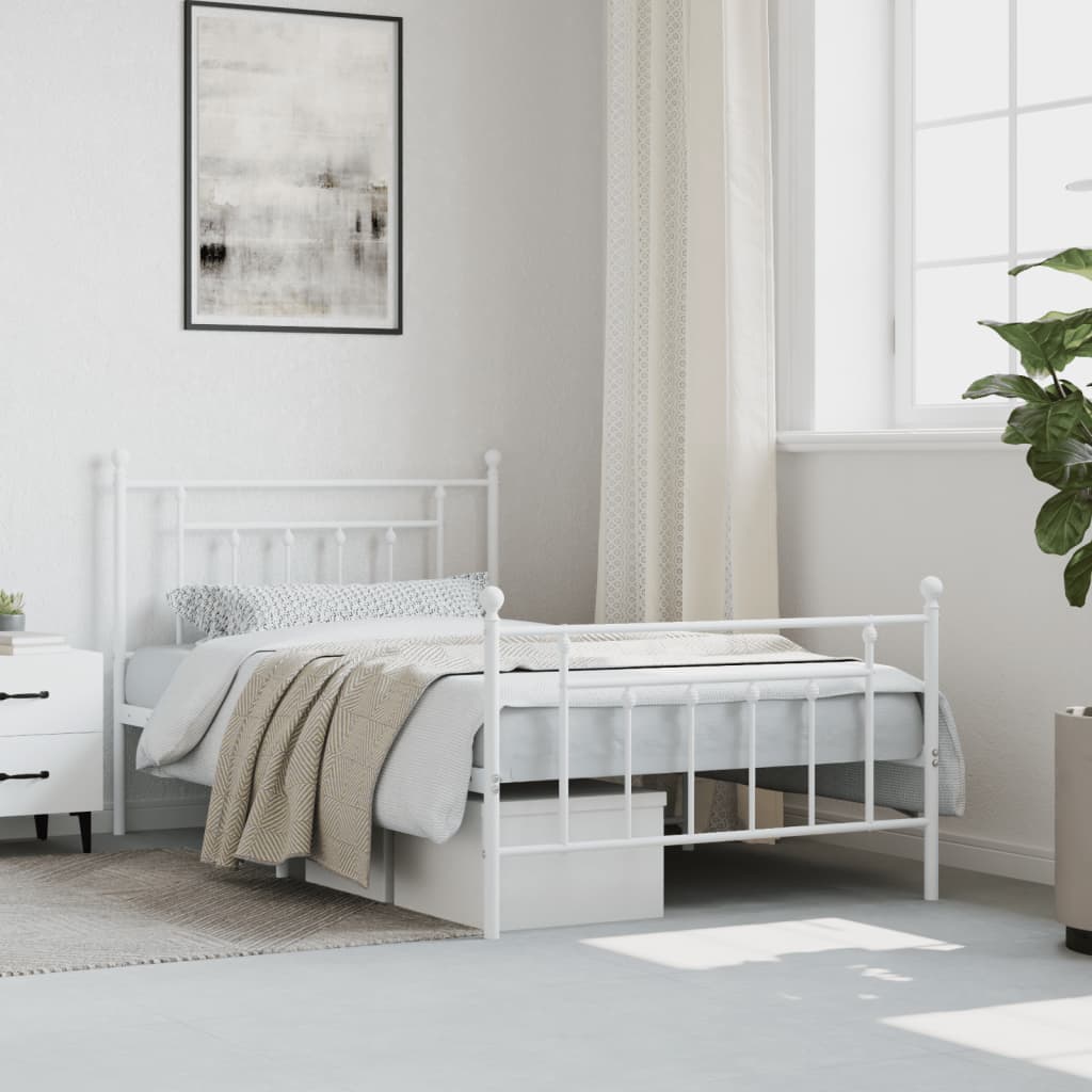 Metal Bed Frame without Mattress with Footboard White 100x200cm