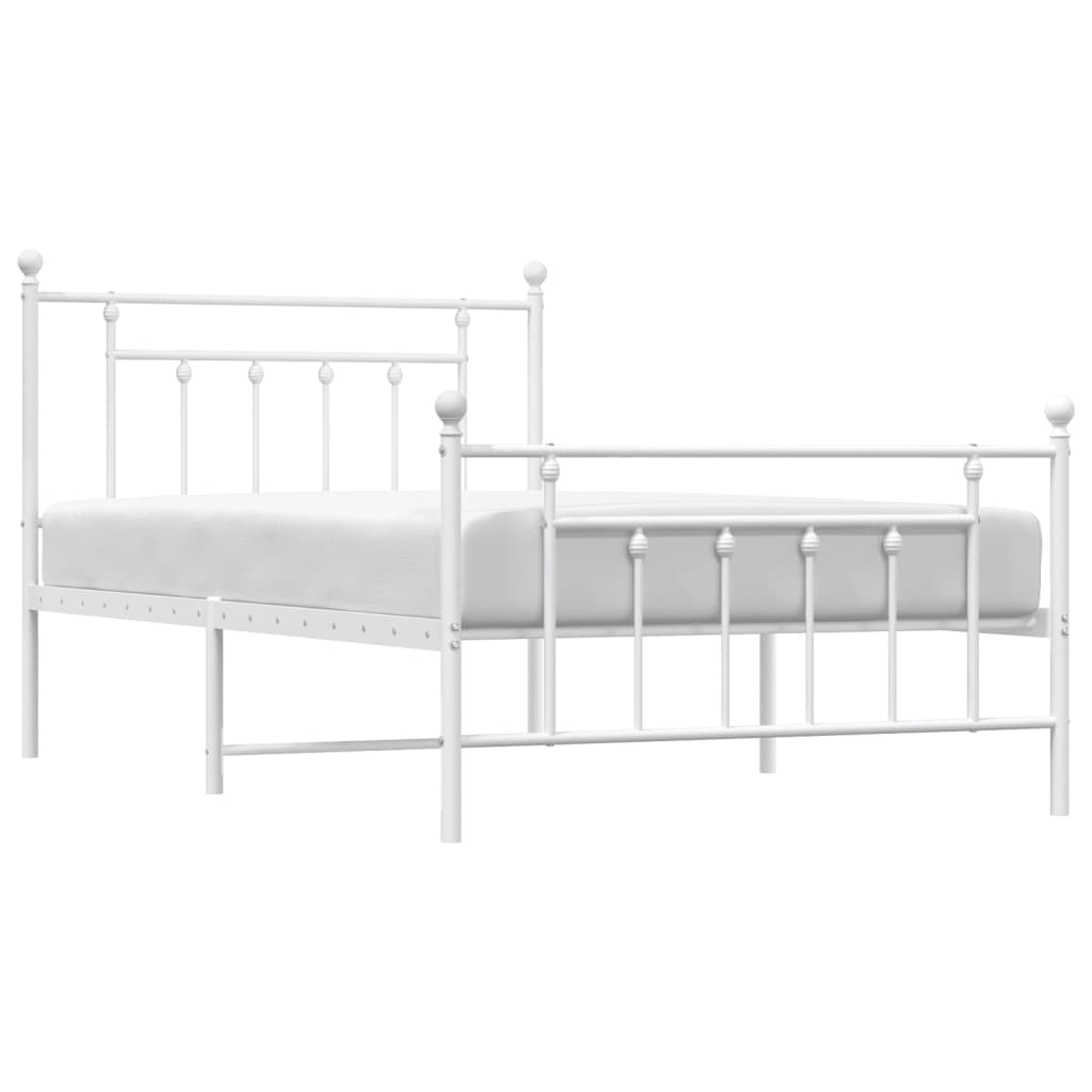 Metal Bed Frame without Mattress with Footboard White 100x200cm