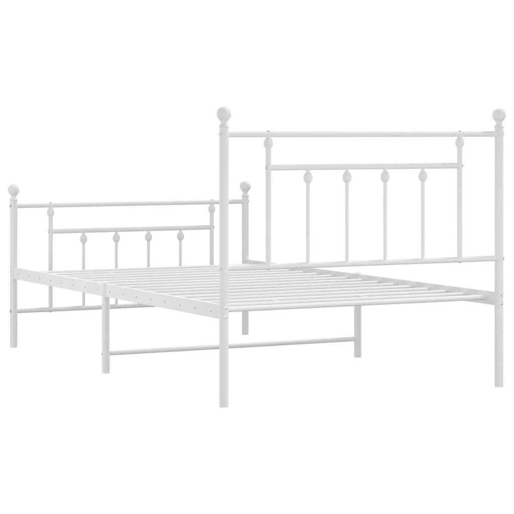 Metal Bed Frame without Mattress with Footboard White 100x200cm