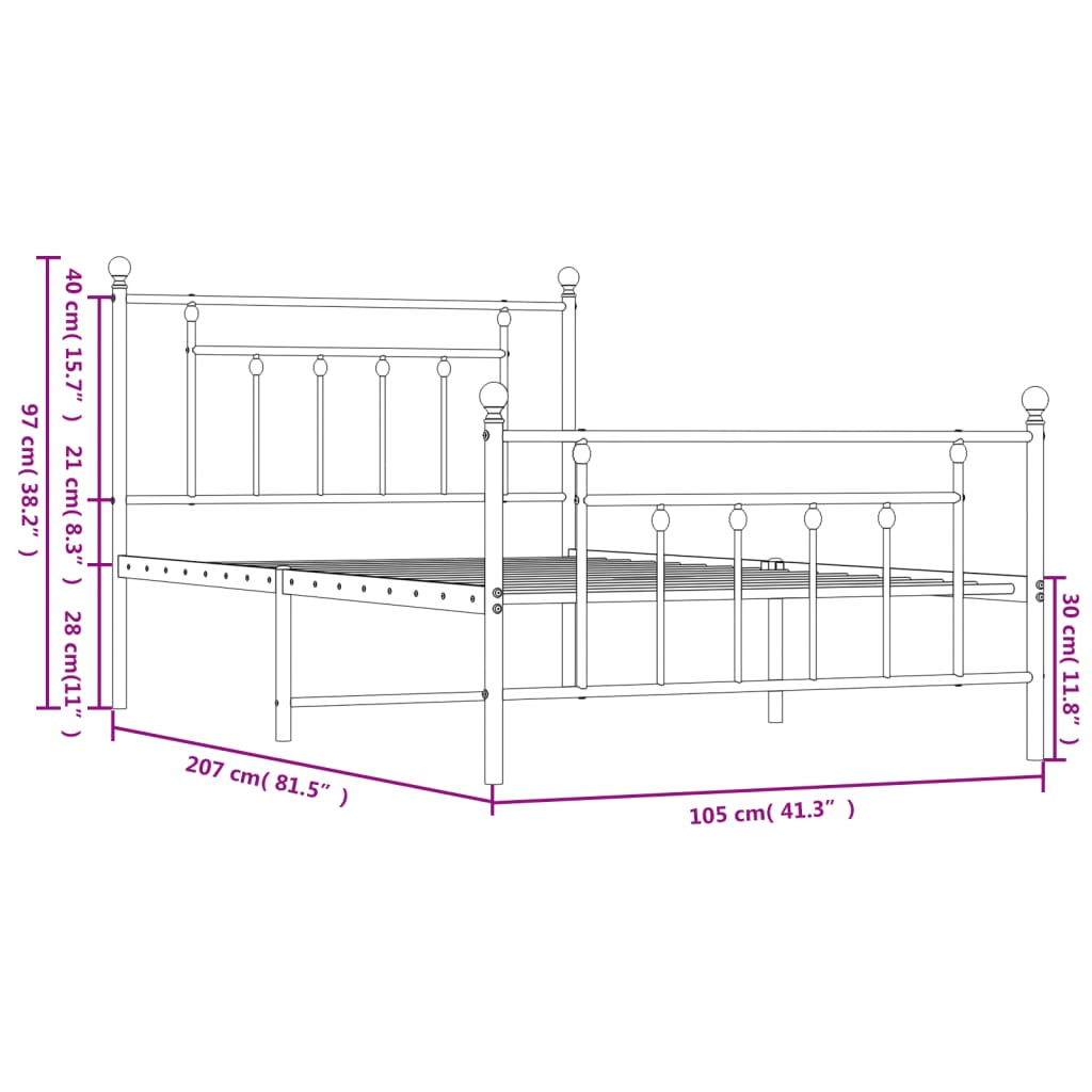Metal Bed Frame without Mattress with Footboard White 100x200cm