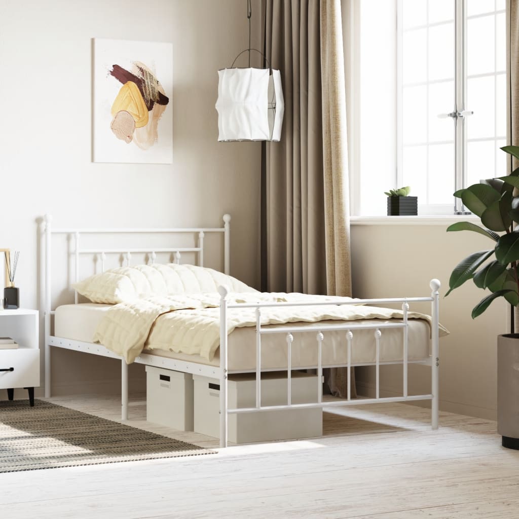 Metal Bed Frame without Mattress with Footboard White 100x200cm