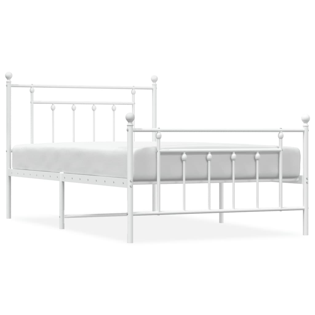 Metal Bed Frame without Mattress with Footboard White 107x203cm