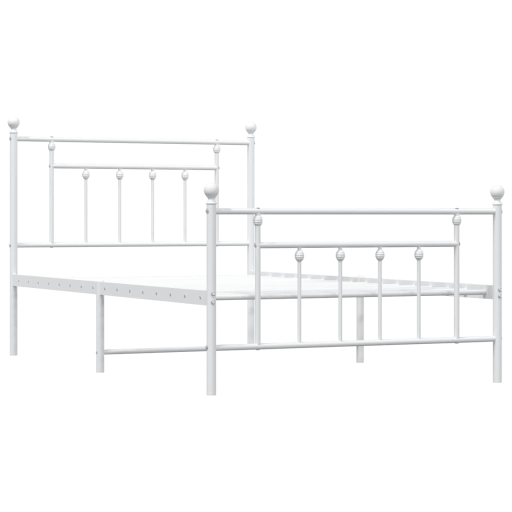 Metal Bed Frame without Mattress with Footboard White 107x203cm