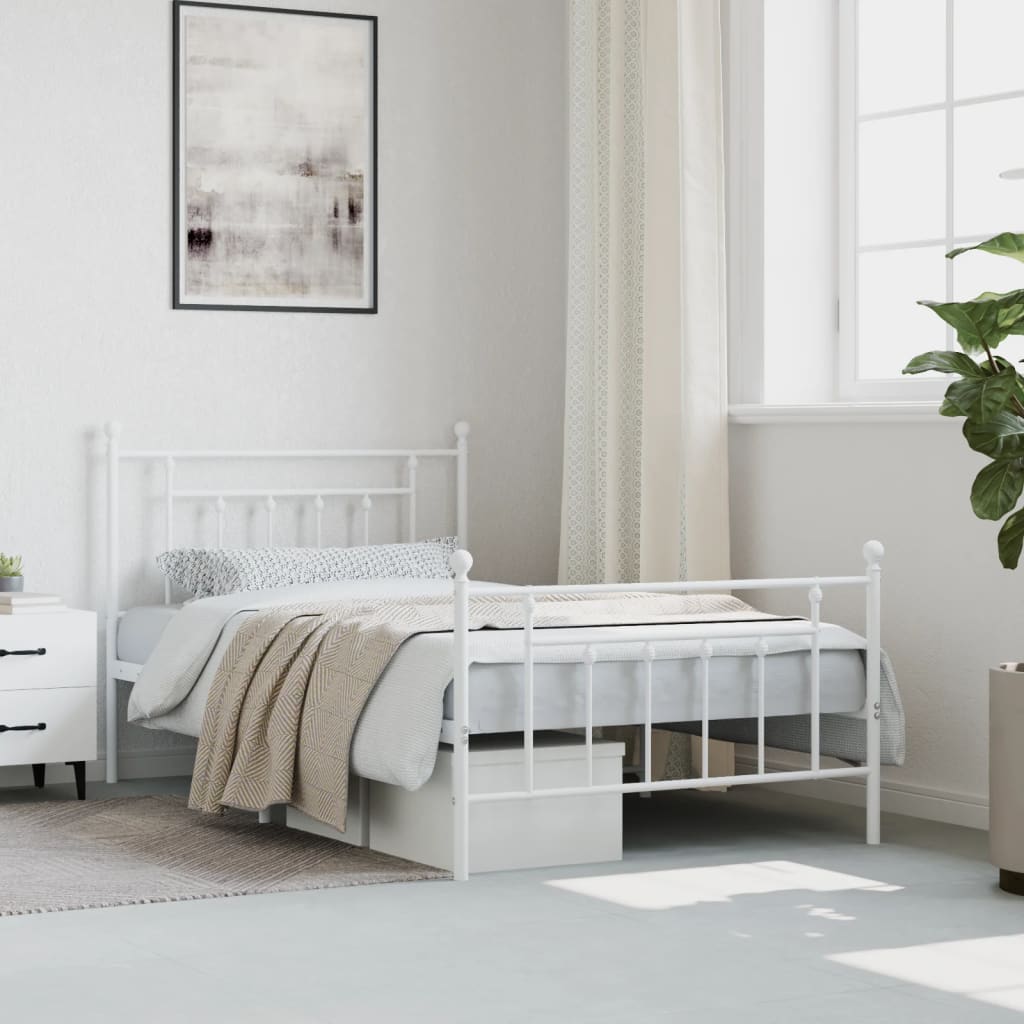 Metal Bed Frame without Mattress with Footboard White 107x203cm