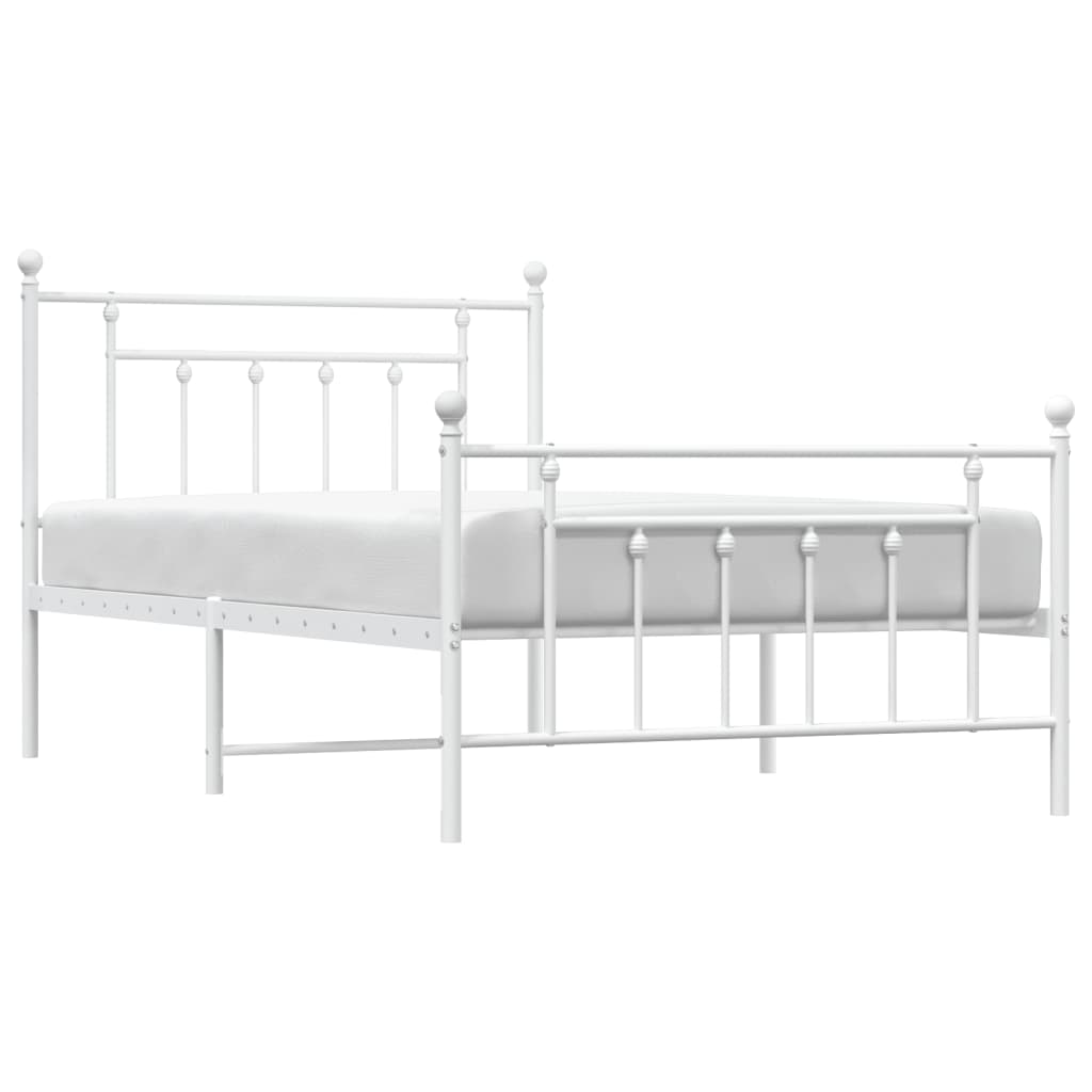 Metal Bed Frame without Mattress with Footboard White 107x203cm