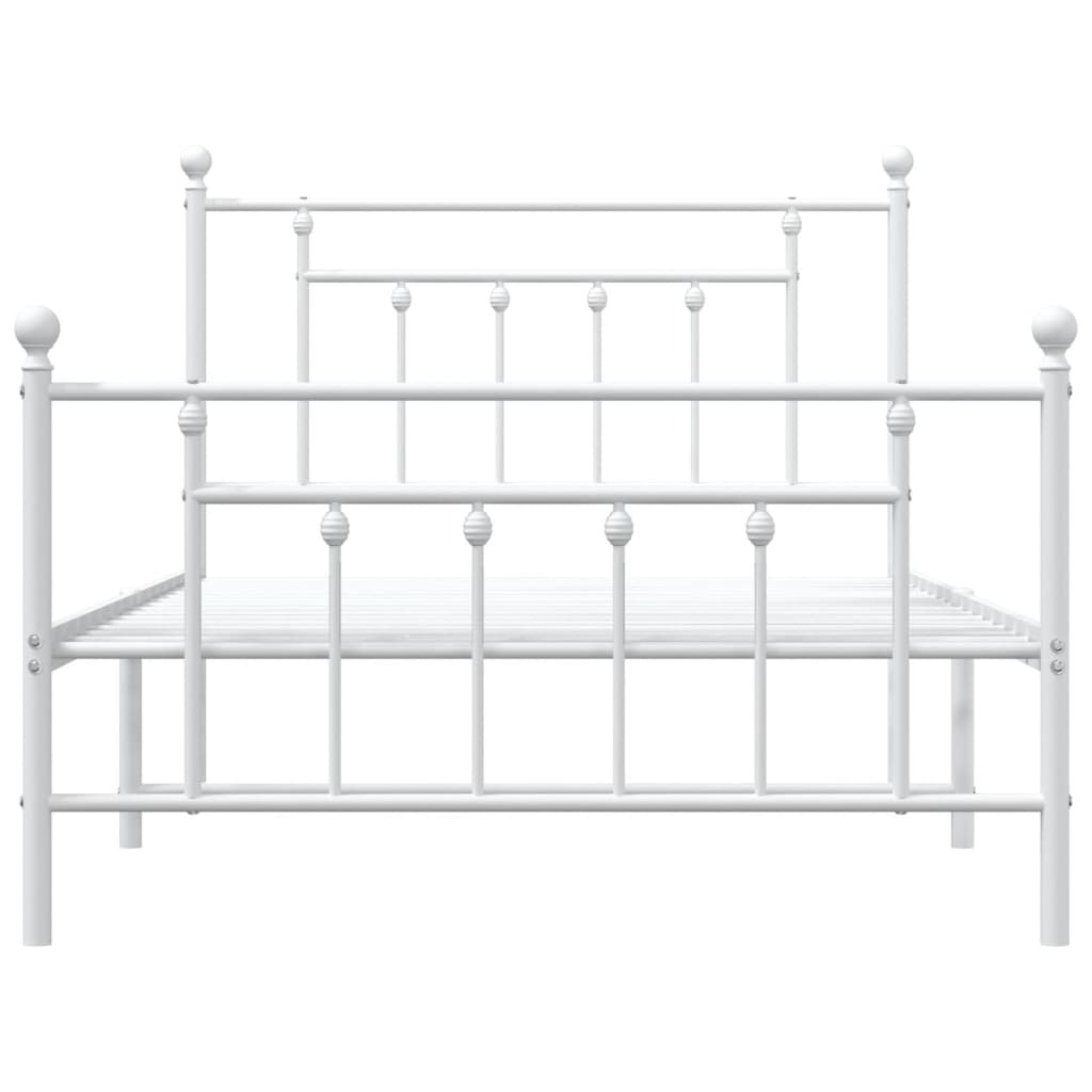 Metal Bed Frame without Mattress with Footboard White 107x203cm