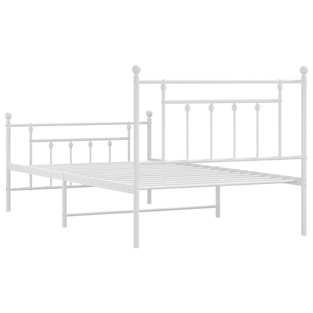 Metal Bed Frame without Mattress with Footboard White 107x203cm