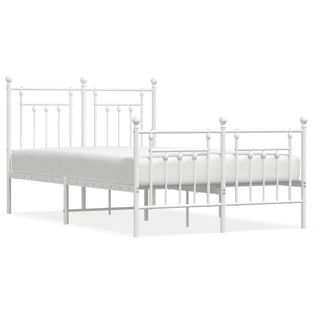 Metal Bed Frame without Mattress with Footboard White 120x190cm