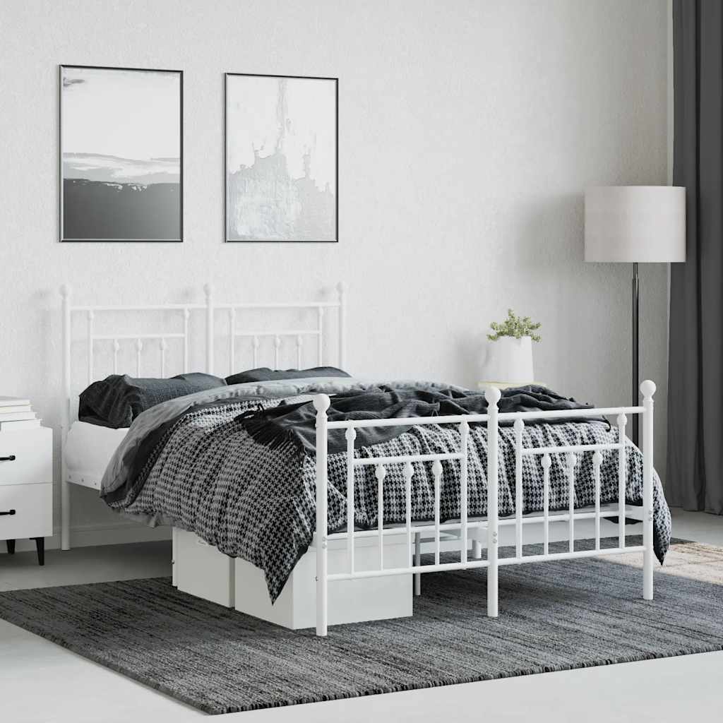 Metal Bed Frame without Mattress with Footboard White 120x190cm
