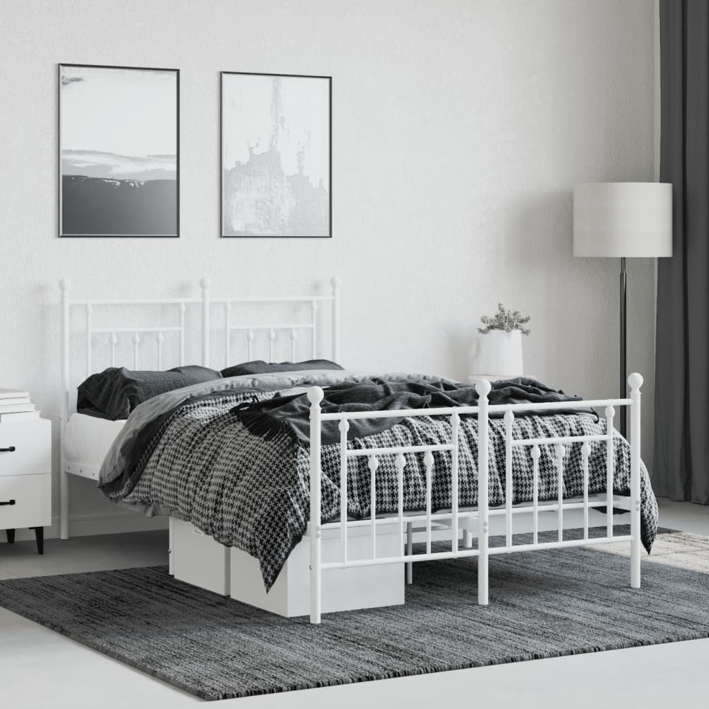 Metal Bed Frame without Mattress with Footboard White 120x200cm
