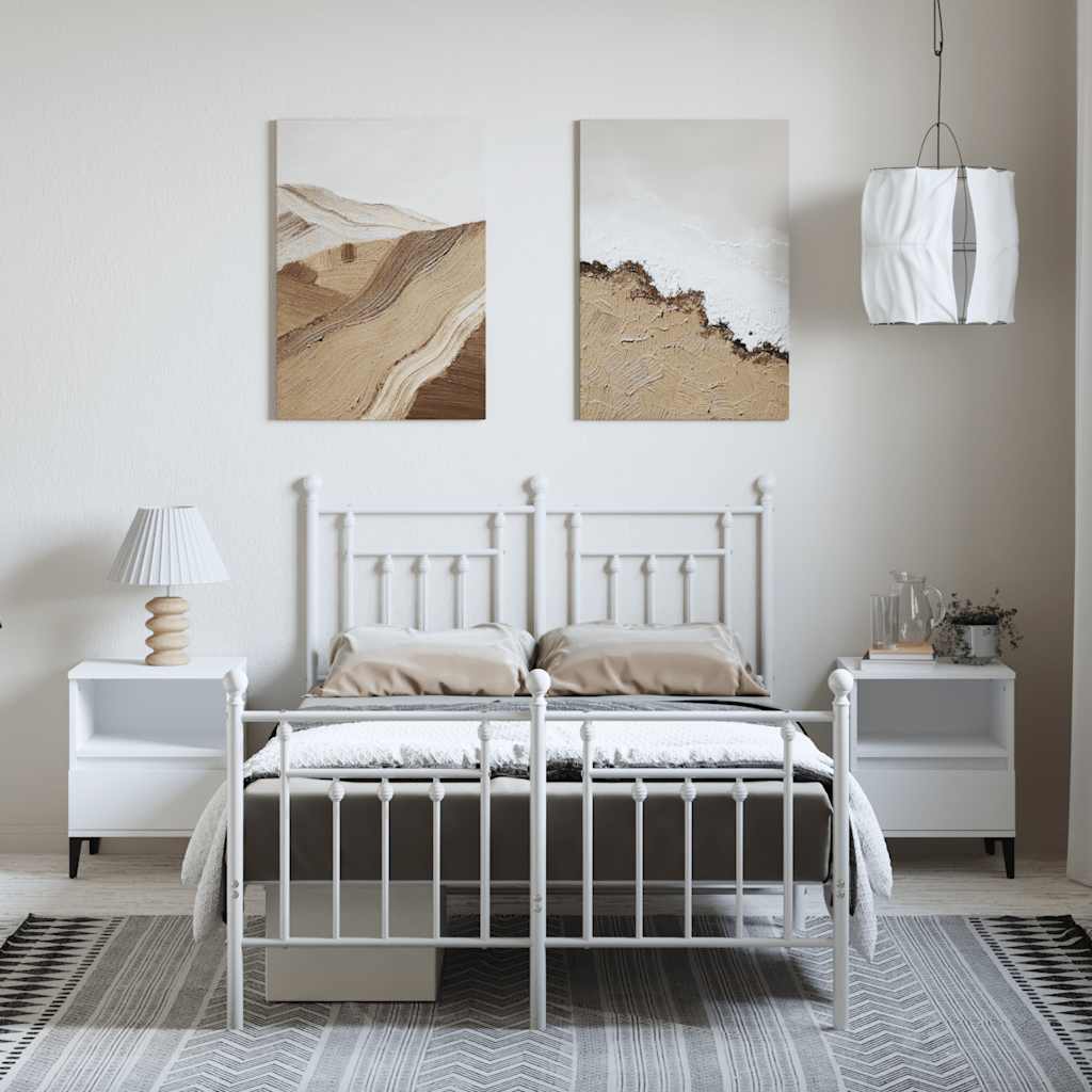 Metal Bed Frame without Mattress with Footboard White 135x190cm