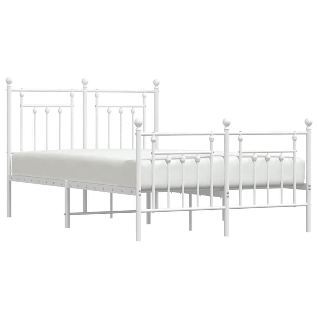 Metal Bed Frame without Mattress with Footboard White 135x190cm