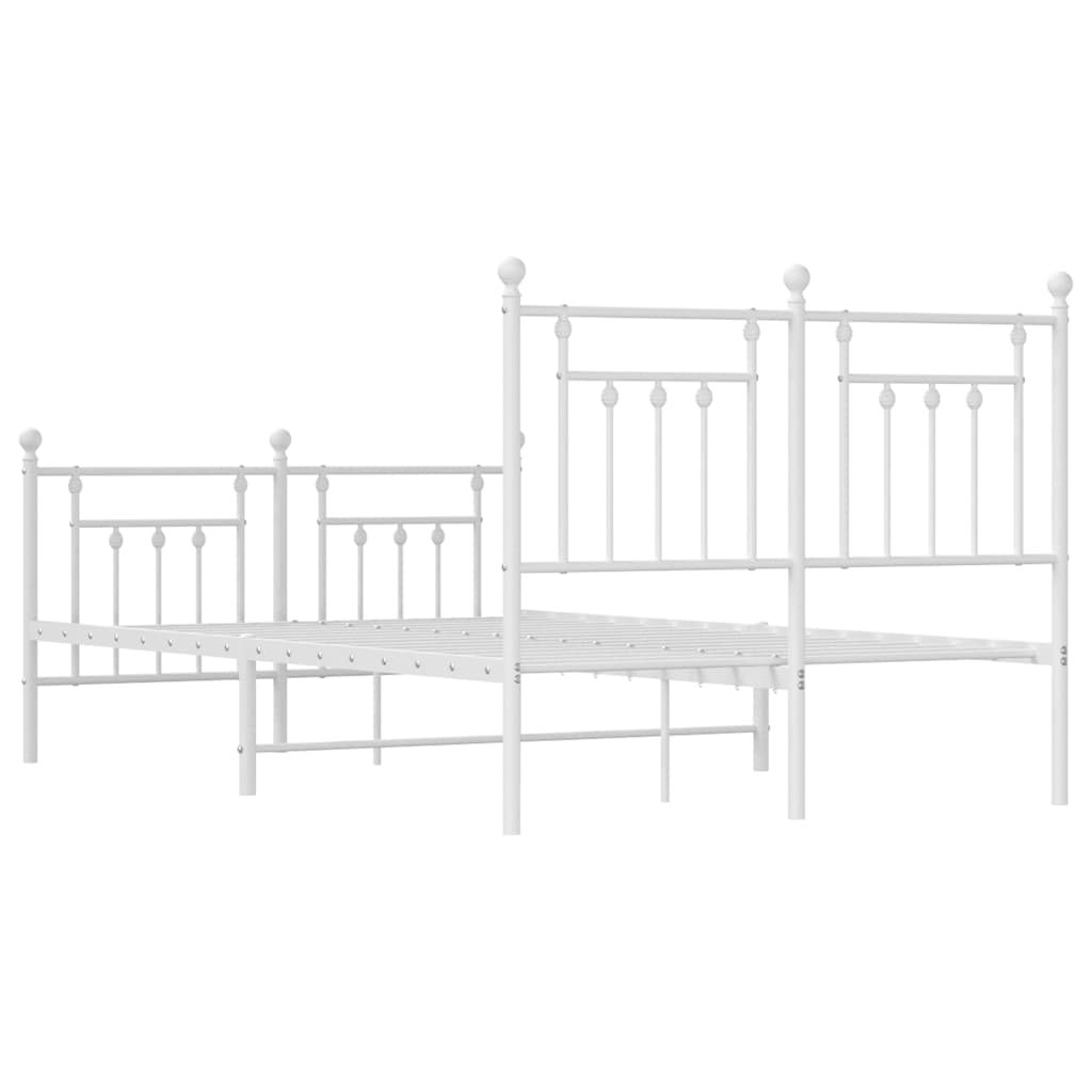 Metal Bed Frame without Mattress with Footboard White 135x190cm