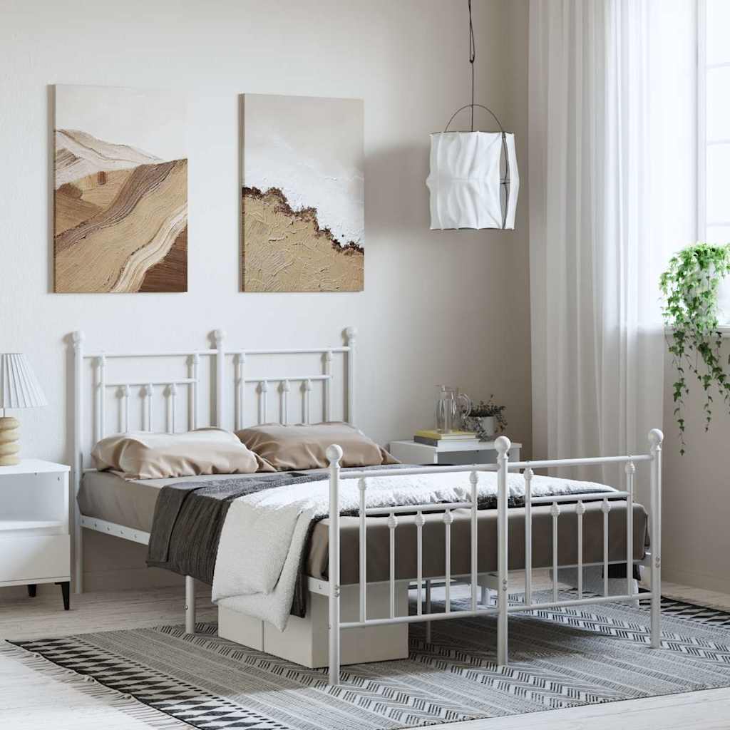 Metal Bed Frame without Mattress with Footboard White 135x190cm