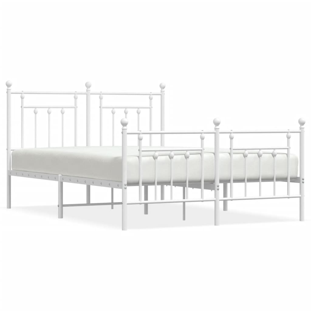 Metal Bed Frame without Mattress with Footboard White 140x190cm