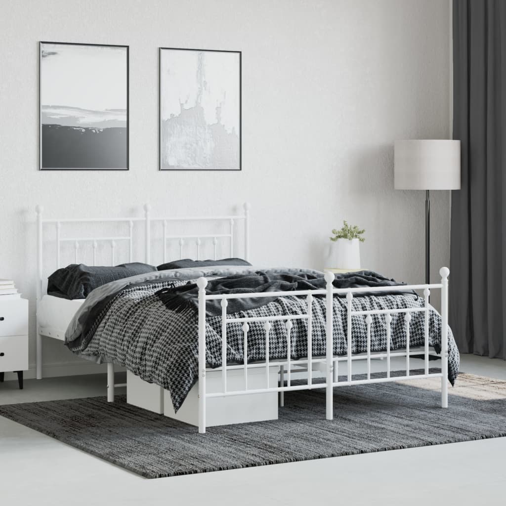 Metal Bed Frame without Mattress with Footboard White 140x190cm
