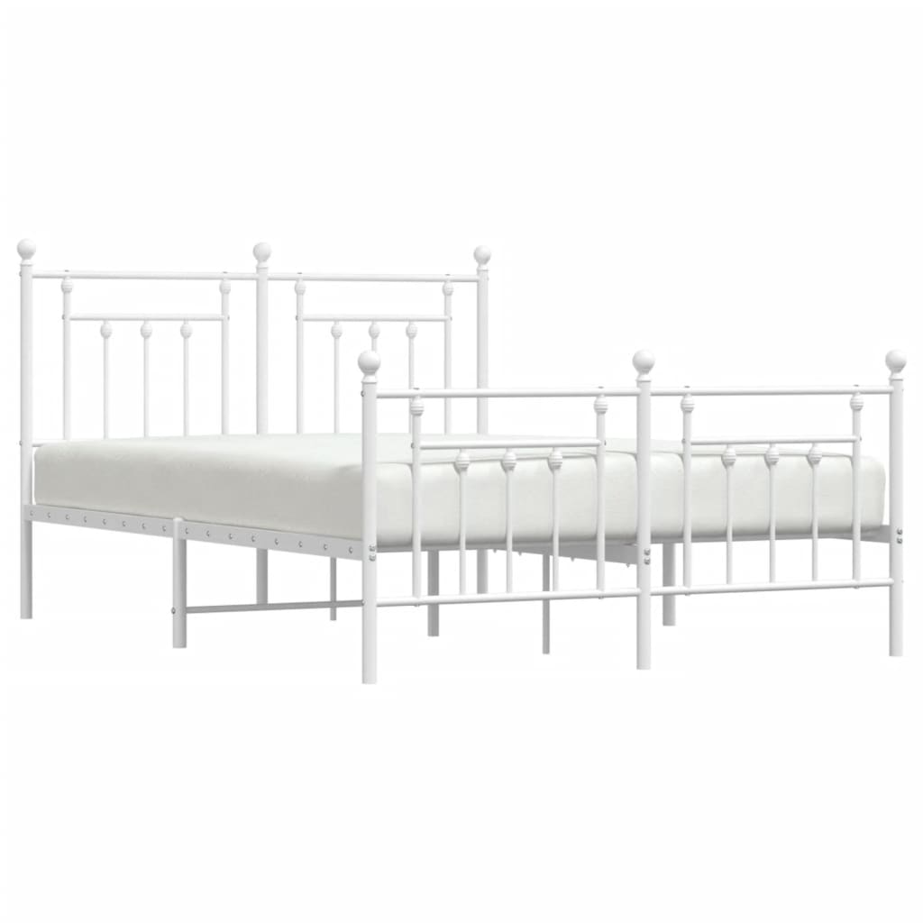 Metal Bed Frame without Mattress with Footboard White 140x190cm