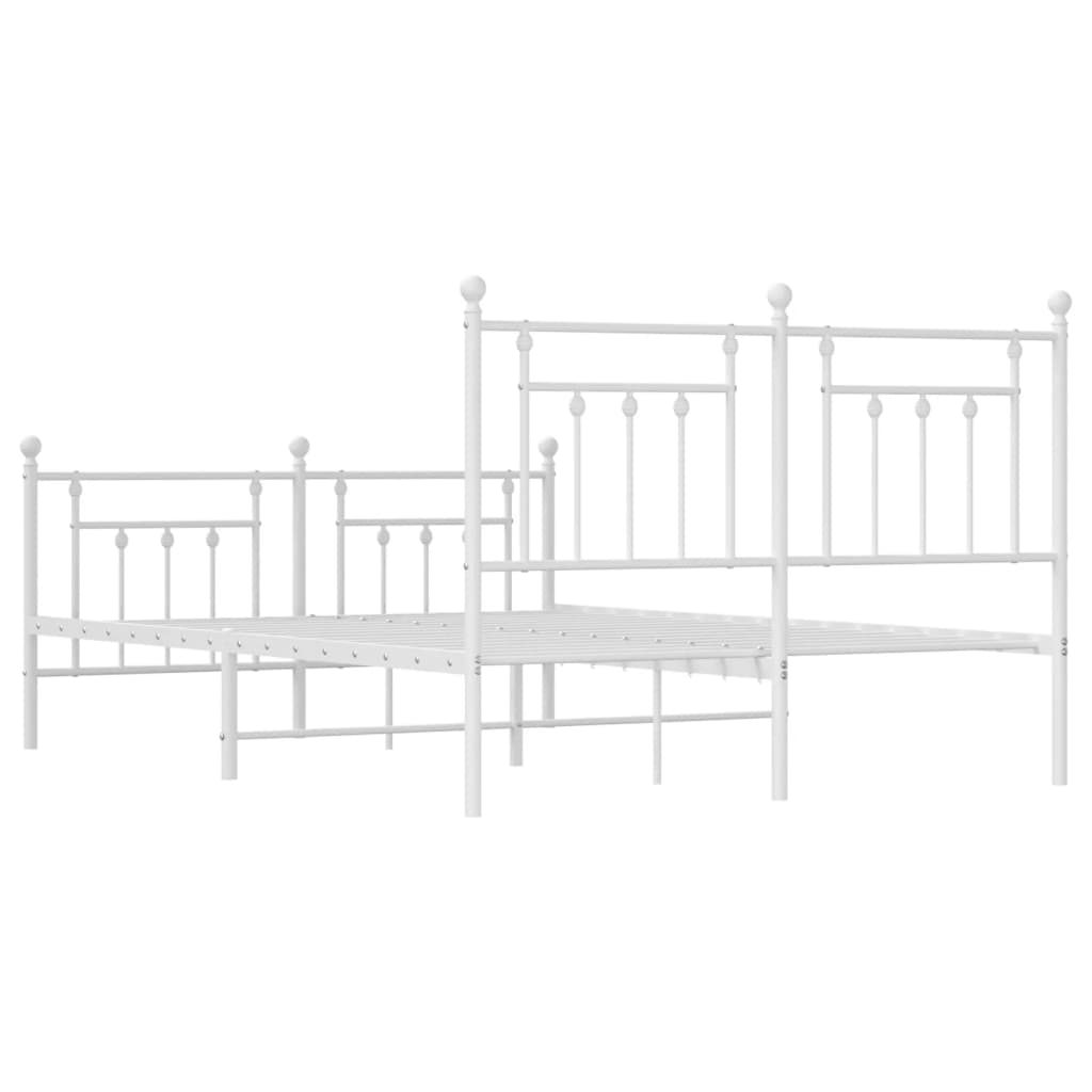 Metal Bed Frame without Mattress with Footboard White 140x190cm