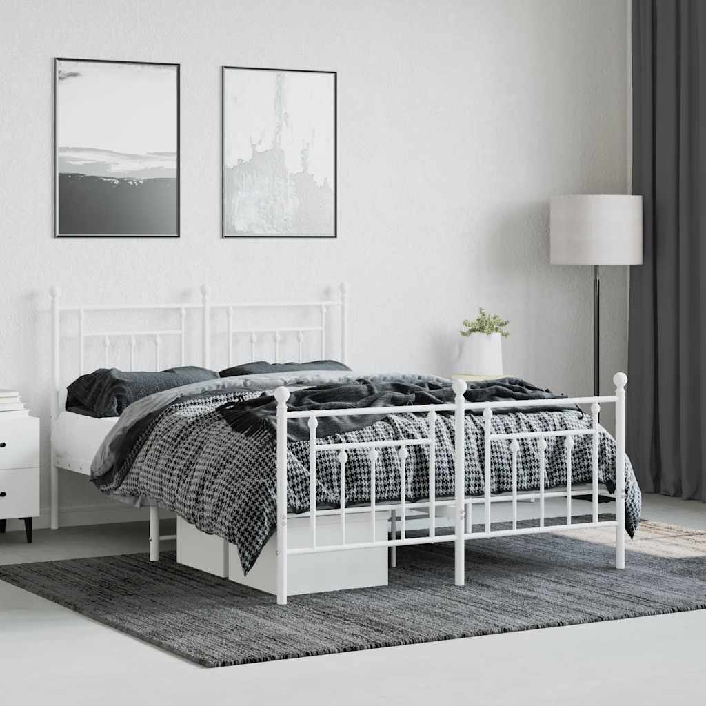 Metal Bed Frame without Mattress with Footboard White 140x200cm