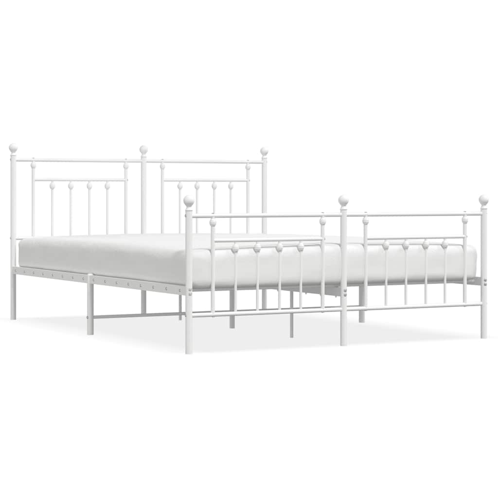 Metal Bed Frame without Mattress with Footboard White 180x200cm