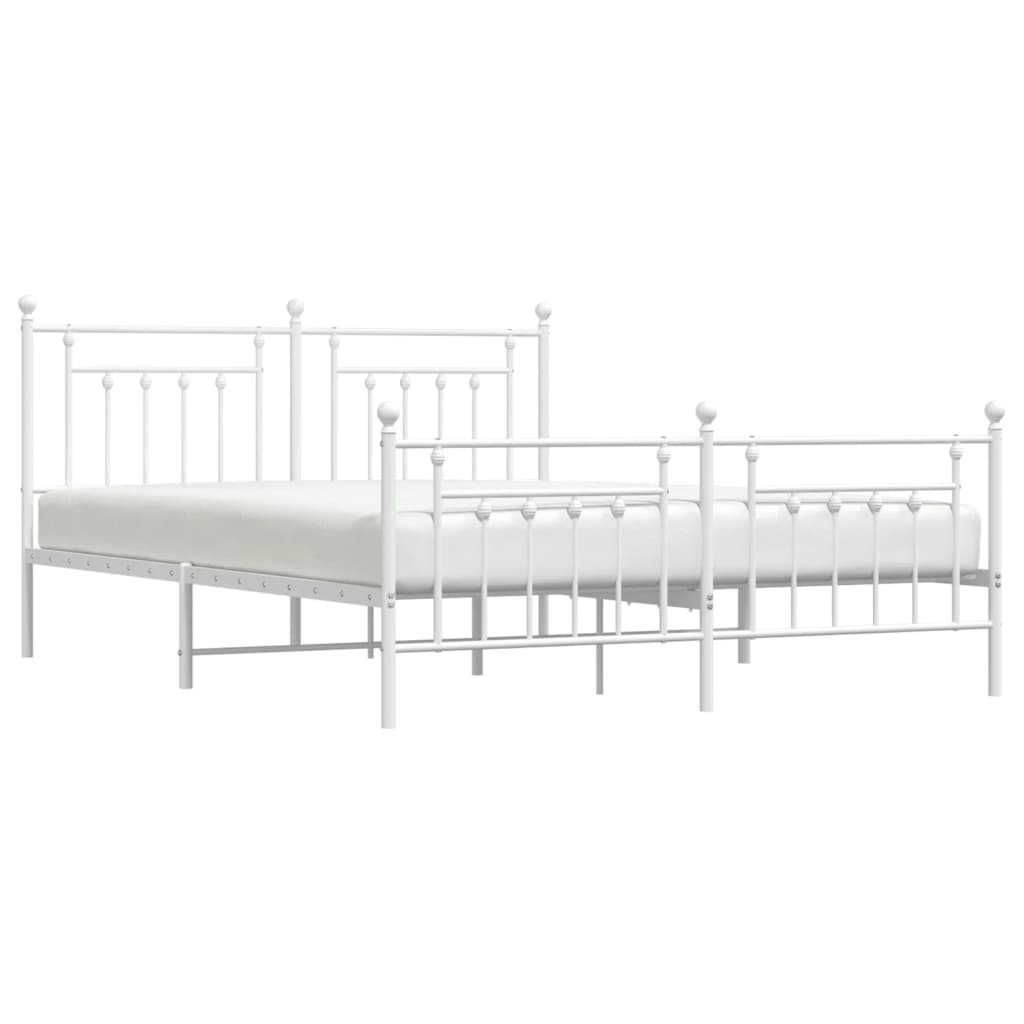 Metal Bed Frame without Mattress with Footboard White 180x200cm