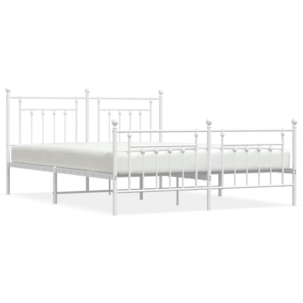 Metal Bed Frame without Mattress with Footboard White 183x213cm