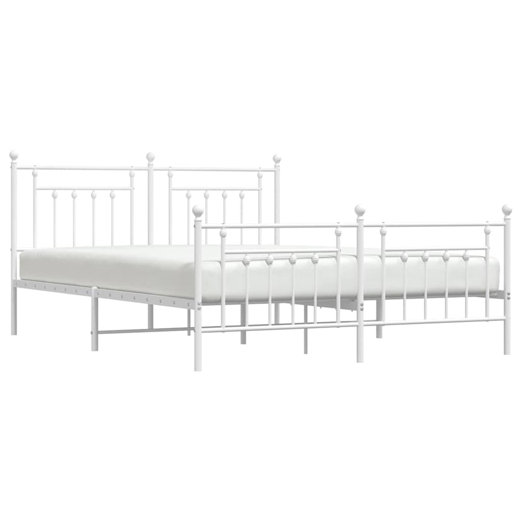 Metal Bed Frame without Mattress with Footboard White 183x213cm