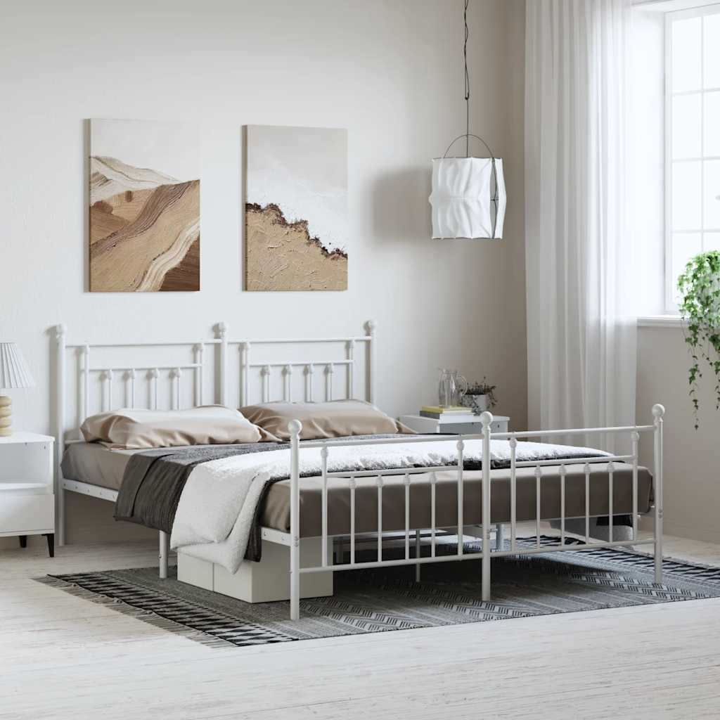 Metal Bed Frame without Mattress with Footboard White 183x213cm