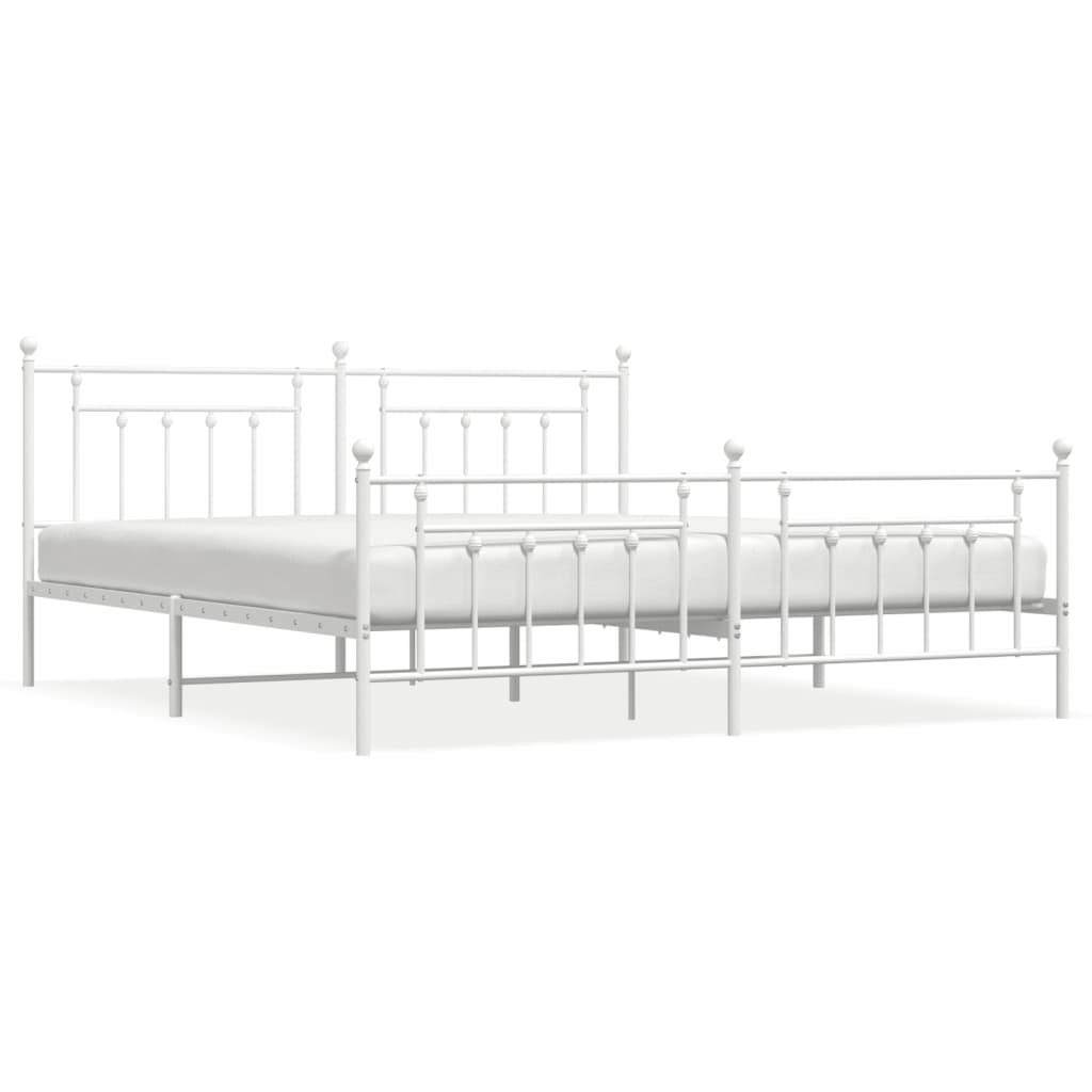 Metal Bed Frame without Mattress with Footboard White 200x200cm