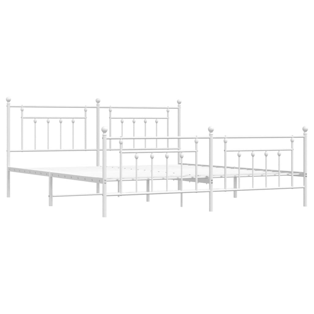 Metal Bed Frame without Mattress with Footboard White 200x200cm