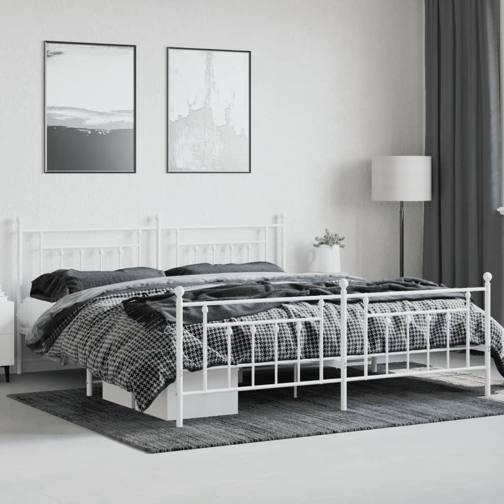 Metal Bed Frame without Mattress with Footboard White 200x200cm