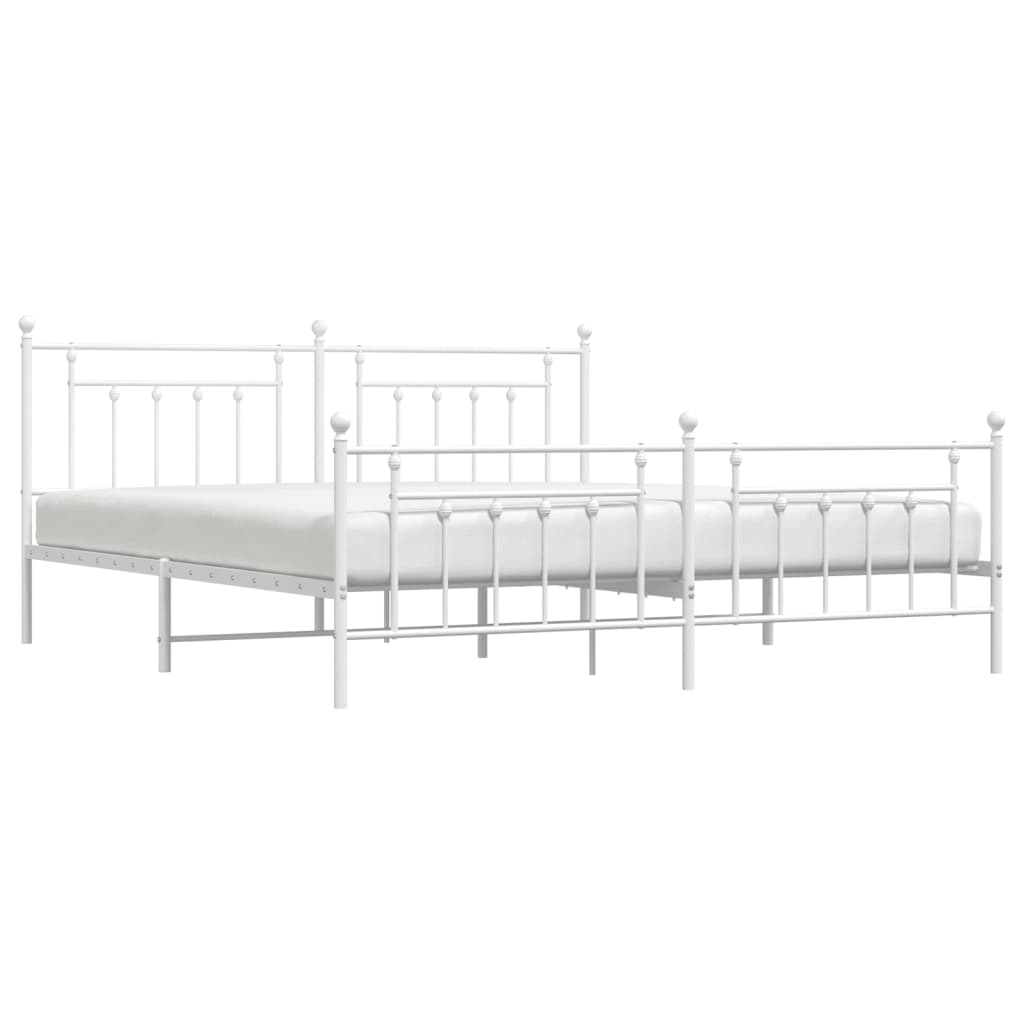 Metal Bed Frame without Mattress with Footboard White 200x200cm
