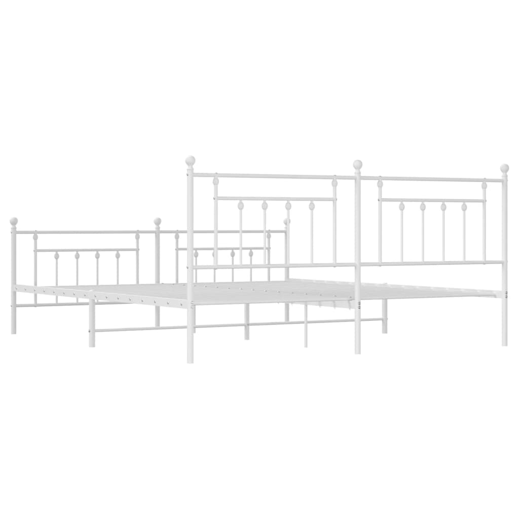Metal Bed Frame without Mattress with Footboard White 200x200cm