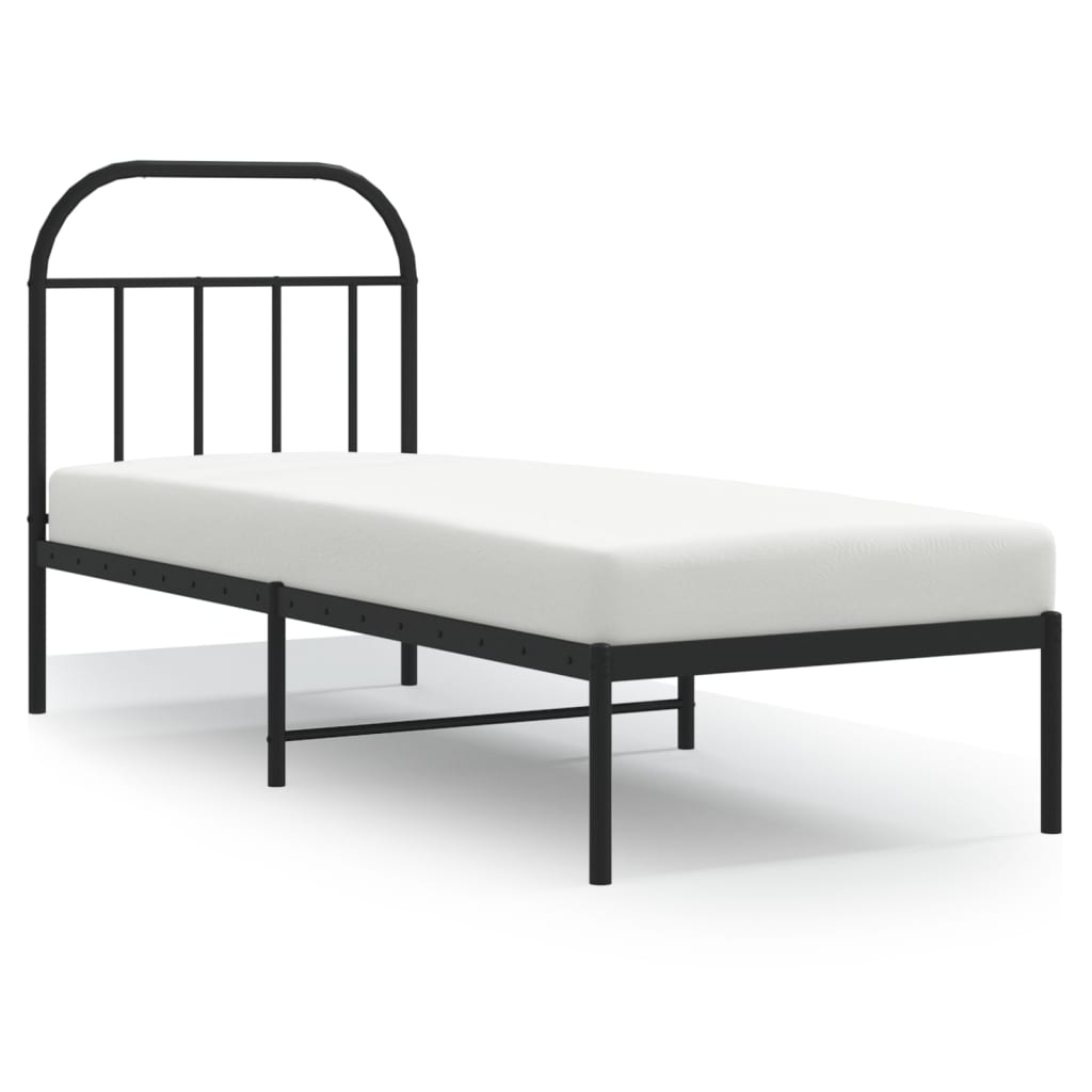Metal Bed Frame without Mattress with Headboard Black 75x190cm