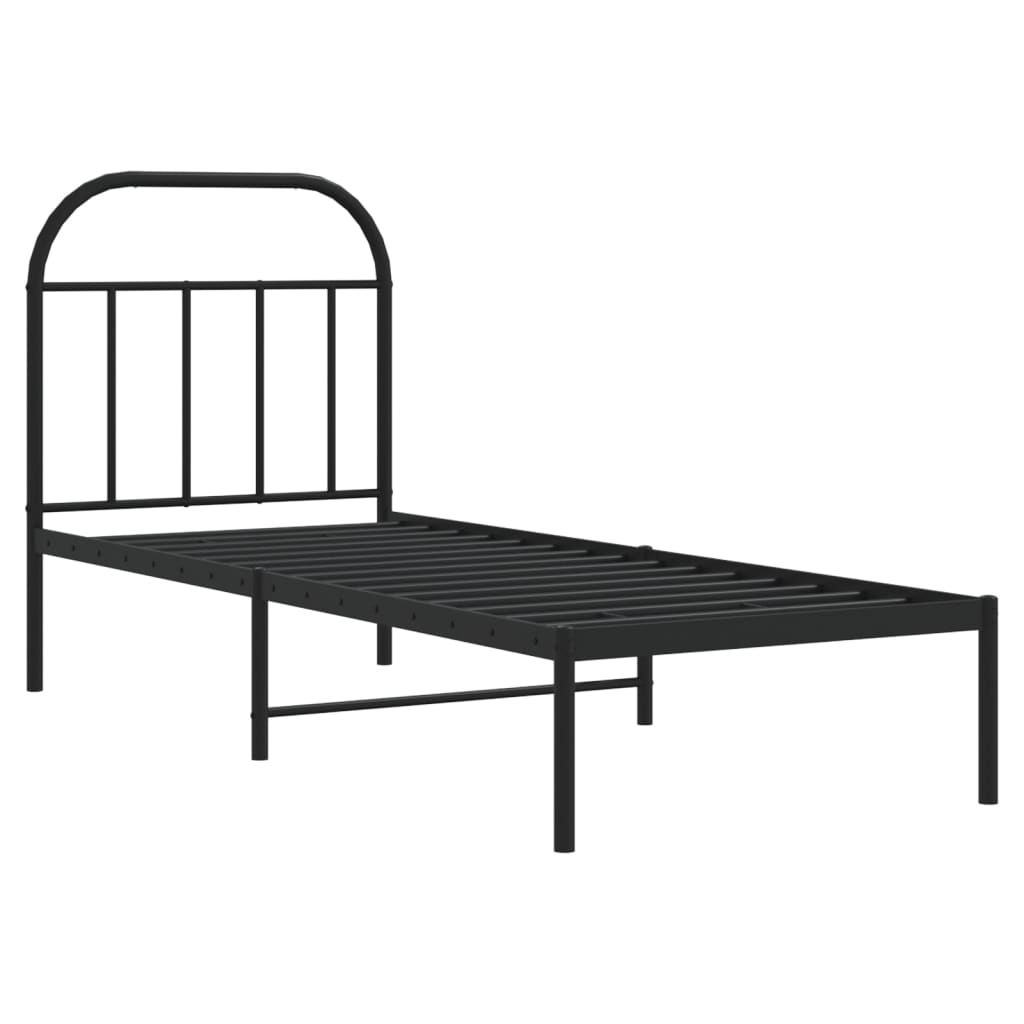 Metal Bed Frame without Mattress with Headboard Black 75x190cm