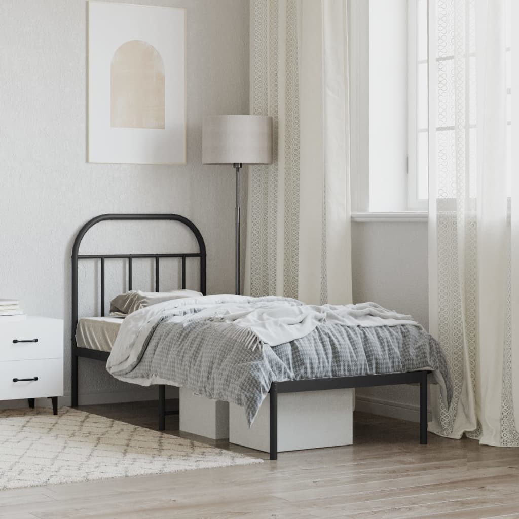 Metal Bed Frame without Mattress with Headboard Black 75x190cm