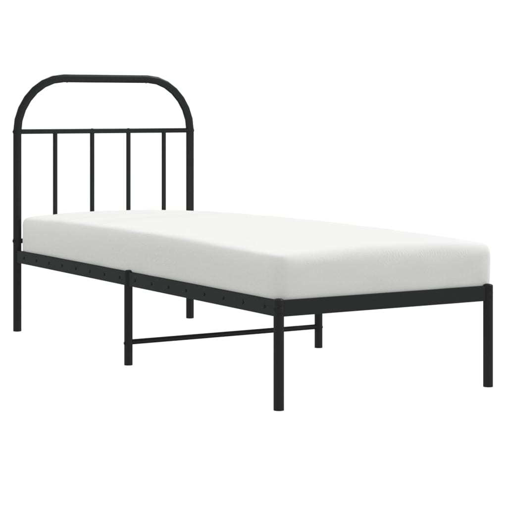 Metal Bed Frame without Mattress with Headboard Black 75x190cm