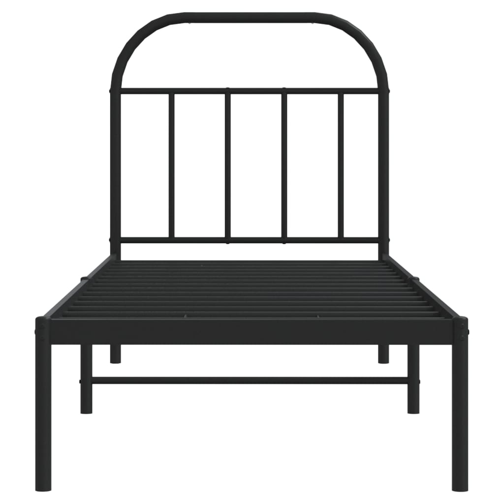 Metal Bed Frame without Mattress with Headboard Black 75x190cm