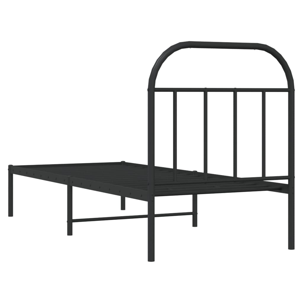 Metal Bed Frame without Mattress with Headboard Black 75x190cm